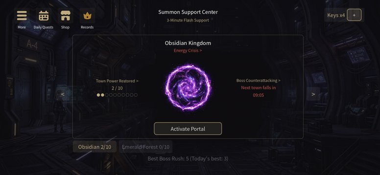 Main screen: portal and kingdom selection