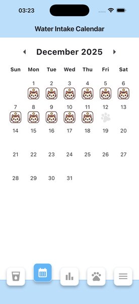 Water intake calendar